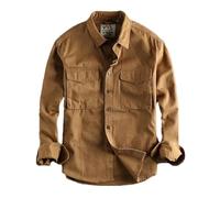 Cargo Shirt for Men Long Sleeve Cotton Solid Color Washing Lapel Youth Japan Style B-13 Khaki L