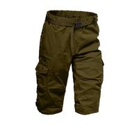 Cargo Shorts for Men 3/4 Length Stretch Plus Size Relaxed Fit Cotton Work Shorts with 7 Pockets Casual Durable Elastic Waist Three Quarter Pants with Belt Loops Summer Heavy Duty Workwear Dark Green