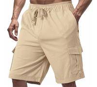 Cargo Shorts for Men Bermuda Short Homme Knee Length Pants with Pockets Summer Elastic Waist Hiking Fishing Bottoms Pantalones Cortos Hombre(Khaki, XL)