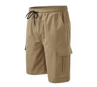 Cargo Shorts for Men Classic Plain Chino Shorts Summer Elasticated Waist Drawstring Capri Shorts Front Zipper Button Shorts Casual Cotton Loose Knee Length Shorts with Multi Pocket M-3XL UK Clearance