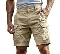 Cargo Shorts for Men Combat UK Camouflage Cotton Stretch Fashion Mens with Pockets Knee Length 3/4 Lightweight Elasticated Waist Black Camo Chino 5" Slim Fit D-Khaki XXL