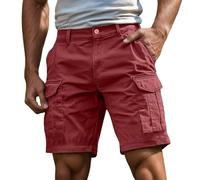 Cargo Shorts for Men UK Combat Cotton Camo Shorts with Multi-Pockets Summer Outdoor Quick-Dry Breathable Elasticated Waist Workwear Knee Length Pants Loose Fit (A0a2-Brick Red, L)