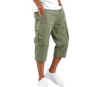 Cargo Shorts for Men UK, Mens 3/4 Length Cargo Shorts: Men's Capri Pant Hiking Three Quarter Length Trousers Work Stretch Joggers for Men Walking Combat Trouser with Pockets Army Green M