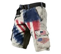 Cargo Shorts for Men UK - Men's Summer USA Independence Day Printed Casual Cargo Shorts - Hiking Combat Camo Short with Multi-Pockets Summer Outdoor Quick-Dry Breathable Elasticated Waist
