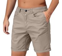 Cargo Shorts for Men UK Stretch Slim Fit Casual Cotton Combat Shorts with Zipper Pockets Comfort Lightweight Button Closure Work Half Pants Summer Outdoor Sports Knee Length Pants Beige