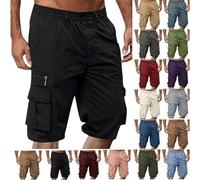 Cargo Shorts for Men UK Summer Elastic Waist Running Shorts Mens Hiking Work Beach Short with Zip Pockets Casual Knee Length Bermuda Outdoor Lightweight Quik Dry Gym Trousers Black #2 M