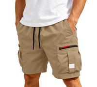Cargo Shorts for Men UK Work Shorts with Multi-Pockets Zipper Summer Outdoor Quick-Dry Breathable Elasticated Waist Workwear Knee Length Pants Loose Fit Hiking Walking Climbing Fishing (Khaki, XXXL)