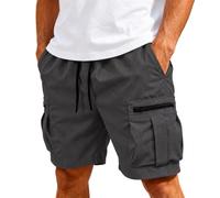 Cargo Shorts for Men UK Work Shorts with Multi-Pockets Zipper Summer Outdoor Quick-Dry Breathable Elasticated Waist Workwear Knee Length Pants Loose Fit Hiking Walking Climbing Fishing (GY2, XL)