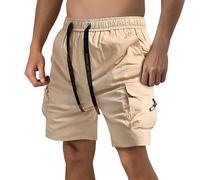 Cargo Shorts for Men Uk Work Trousers - Men's Five Work Pants Plus Size Shorts Youth Loose Casual Shorts Pocket Drawstring Elastic Waist Design Casual Shorts (Khaki XXL)