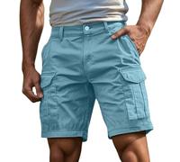 Cargo Shorts for Men Work Short Casual Zipper Button Pant Loose Fit Leightweight Workout Pants Summer Outdoor Relaxed Fit Hiking Shorts with Pockets (Light Blue-e, XXL)
