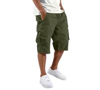 Cargo Shorts for Mens Combat Casual Work Shorts with Multi Pocket Outdoor Workout Hiking Cropped Short Chino Stretch Trousers Combat Short for Beach Holiday Yoga Gym Daily Walking Army Green
