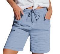 Cargo Shorts for Women Knee Length Cropped Trousers Ladies Solid Drawstring Hot Pants with Pockets Half Length Capri Bermuda Shorts My Orders UK 2024 Sky Blue