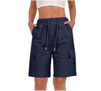 Cargo Shorts for Women, Ladies Knee Length Bermuda Shorts Athletic Summer Casual Pull on Combat Straight-Leg Lounge Pants with Multi Pockets Tracksuits Bottoms for Hiking Walking Running