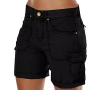 Cargo Shorts for Women Loose Solid Color Mini Pant Summer Beach Short Buttons Short Pants Cargo Shorts Multi-Pocket Cotton Combat Casual Work Utility Safety Trousers Outdoor Lightweight Black