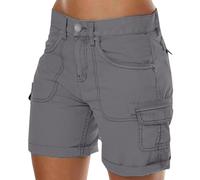 Cargo Shorts for Women Loose Solid Color Mini Pant Summer Beach Short Buttons Short Pants Cargo Shorts Multi-Pocket Cotton Combat Casual Work Utility Safety Trousers Outdoor Lightweight Grey