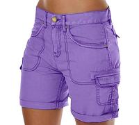 Cargo Shorts for Women Loose Solid Color Mini Pant Summer Beach Short Buttons Short Pants Cargo Shorts Multi-Pocket Cotton Combat Casual Work Utility Safety Trousers Outdoor Lightweight Purple