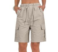 Cargo Shorts for Women UK | Quick-Dry 4-Pocket Utility Style with Drawstring Waist | Comfortable in Baggy Knee-Length Shorts for Casual, Hiking & Travel (UK, Alpha, XXL, Regular, Regular, Apricot)