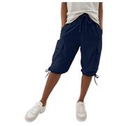 Cargo Shorts For Women Uk Summer Knee Length Bermuda Shorts Ladies Drawstring Casual Cuffed Capri Pants Comfy Lounge Cropped Trousers With Multi Pockets Solid Hiking Trekking Bottoms For Outdoor