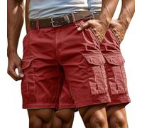 Cargo Shorts Men 2 Pack Men's Shorts Summer Outdoor Combat Tactical Hiking Half Pants Above Knee Chino Short Multi Pockets Casual Knee Length Pants Quick Dry Breathable Workwear, Watermelon Red, L