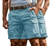 Cargo Shorts Men 2 Pack Men's Shorts Summer Outdoor Combat Tactical Hiking Half Pants Above Knee Chino Short Multi Pockets Elasticated Waist Plain Lightweight Workwear, Sky Blue, XXL