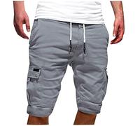 Cargo Shorts Men Elasticated Waist Stretch Activewear Shorts Plus Size Multi-Pockets Drawstring Cargo Shorts Solid Bandage Casual Loose Short Fit Sweatpants Summer Beach Sport Shorts S-5XL Clearance