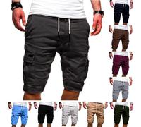 Cargo Shorts Men Elasticated Waist Stretch Activewear Shorts Plus Size Multi-Pockets Drawstring Cargo Shorts Solid Bandage Casual Loose Short Fit Sweatpants Summer Beach Sport Shorts S-5XL Clearance