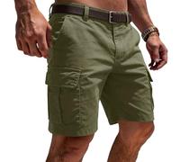 Cargo Shorts Men Loose Fit Durable Rip-Stop Combat Mens Work Shorts with Multi Pockets Utility Elasticated Waist Summer Short Pants Plain Masculine Rugged Outdoor Sport Workwear Army Green L