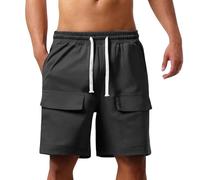 Cargo Shorts Men Summer Cotton Outdoor Work Casual Short Pants with Elastic Waist Multi Pockets Military Tactical Style Lightweight Breathable Half Trousers for Hiking Fishing Daily Wear Black
