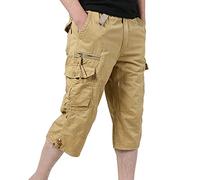 Cargo Shorts Men's 3/4 Cargo Trousers Men Beige Shorts Men's Summer Short Lightweight with Multi Large Pocket Outdoor Bermuda Shorts Elastic Quick-Drying Leisure Trousers Running Shorts Men, khaki,