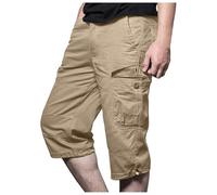 Cargo Shorts Men's 3/4 Cotton Leisure Shorts Classic Cut Cargo Shorts Outdoor Bermuda Work Trousers Breathable Training Trousers Multi Pockets Sports Shorts, khaki, XL