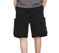 Cargo Shorts Mens Combat Lightweight Workwear with Mulit Pocket Solor Color Chino Short Stylish Smart Utility Pants Elasticated Waist Drawstring Sweatpants for Jogging,Training M-4Xl Black