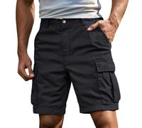Cargo Shorts Summer, Lightweight Loose Fit Combat for Men UK Durable Ripstop Chino Short Pants Outdoor Walking Hiking with Multi Pockets Working Camping Golfing (M, Black)