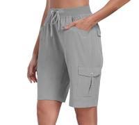 Cargo Shorts Women High Waist Knee Length Pants Outdoor Climbing Hiking Shorts Elasticated Pull On Bermuda Shorts with Pockets Summer Casual Loose Overalls Straight Leg Half Short Pants Size 8-16