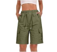 Cargo Shorts Women UK Clearance, Ladies Bermuda Shorts Baggy Short Cargo Pants with Multiple Pockets Summer Drawstring Elasticated Waist Half Pants for Outdoor Hiking Work Travel Golf