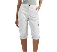 Cargo Shorts Women UK Ladies Knee Length Shorts Cargo Capri Pants with Multiple Pockets Summer Back Half Elasticated Waist Cropped Trousers Outdoor Hiking Work Travel Golf Short White