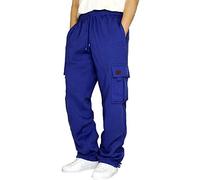 Cargo Sweatpants for Men Heavyweight Fleece Casual Loose Fit Athletic Jogging Bottoms 2023 Autumn Winter Drawstring Elasticated Waist Cargo Work Trousers with Pockets A-Blue