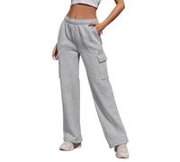 Cargo Sweatpants Women Wide Leg High Waisted Sweat Pants with Pockets Womens Lounge Casual Joggers, Lightgrey, Large