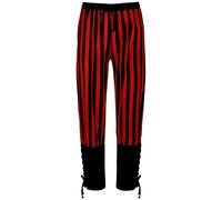 Cargo Trousers for Men Cotton Linen Stretch Loose Fit Retro Medieval Classic Stripe Pants with Adjustable Drawstring Waist Casual Viking Pirate Leggings (Red, M)