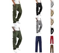 Cargo Trousers for Men Jogging Bottoms Drawstring Elasticated Waist with Multiple Pockets Lightweight Comfy Straight Trousers Mens Combat Jogger Sweatpants Outdoor Running Sports Pants Coffee