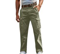 Cargo Trousers for Men, Mens Cargo Work Trouser Cotton Linen Tracksuit Bottoms Loose Straight Leg Lounge Pant with Pockets Button & Zip Jogging Bottoms Combat Pants Outdoor, Casual ,Hiking, Walking