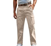 Cargo Trousers for Men, Mens Cargo Work Trouser Cotton Linen Tracksuit Bottoms Loose Straight Leg Lounge Pant with Pockets Button & Zip Jogging Bottoms Combat Pants Outdoor, Casual ,Hiking, Walking