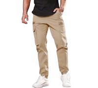 Cargo Trousers for Men? Solid Color Combat Trousers Elasticated Waist with Multiple Pockets Lightweight Outdoor Hiking Sweatpants All Seasons Men's Joggers Sweatpants Size S-XXXL Khaki