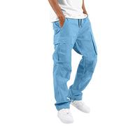 Cargo Trousers For Men, Straight-Fit Overalls With Stretch Drawstring Waist Relaxed Fit Leg Casual Pants, Men'S Wild Sweatpants Gym Workout Pant, Multi Pocket Foot Rope Tie Solid Street Bottoms