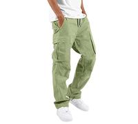 Cargo Trousers For Men, Straight-Fit Overalls With Stretch Drawstring Waist Relaxed Fit Leg Casual Pants, Men'S Wild Sweatpants Gym Workout Pant, Multi Pocket Foot Rope Tie Solid Street Bottoms
