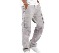 Cargo Trousers for Men UK Clearance Elasticated Waist Drawstring Pants Multiple Pockets Cargo Pants Solid Casual Straight Leg Cargo Trousers Cotton Outdoor Fitness Activewear Joggers M-3XL