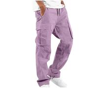 Cargo Trousers for Men UK Clearance Elasticated Waist Drawstring Pants Multiple Pockets Cargo Pants Solid Casual Straight Leg Cargo Trousers Cotton Outdoor Fitness Activewear Joggers M-3XL