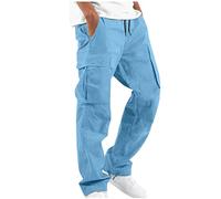 Cargo Trousers for Men UK Clearance Elasticated Waist Drawstring Pants Multiple Pockets Cargo Pants Solid Casual Straight Leg Cargo Trousers Cotton Outdoor Fitness Activewear Joggers M-3XL