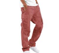 Cargo Trousers for Men UK, Elasticated Waist Classic Trouser Relaxed Fit, Regular Wide Leg Drawstring Trousers with Multi Pockets, Casual Fashion Trouser Men, Lightweight Walking Sweatpants Orange
