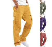 Cargo Trousers for Men UK, Elasticated Waist Classic Trouser Relaxed Fit, Regular Wide Leg Drawstring Trousers with Multi Pockets, Casual Fashion Trouser Men, Lightweight Walking Sweatpants Yellow