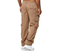 Cargo Trousers for Men UK Elasticated Waist, Work Trousers Men Cuffed Cargo Joggers Cotton Pants Loose Fit Tracksuit Bottoms Stretch Fit Workwear Trousers Leisure Running Casual Jogger Khaki